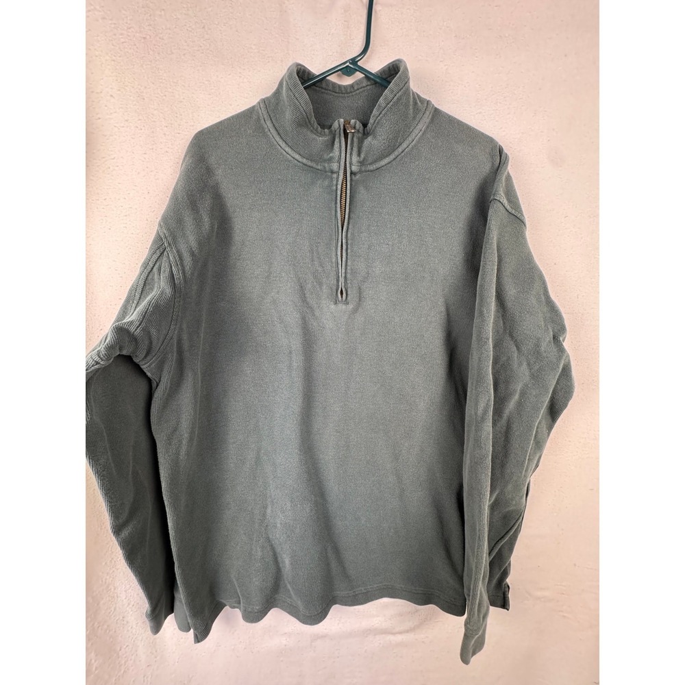Duluth Trading Co‎ Pullover Mens LT Green Quarter Zip Ribbed Cotton Mock Neck
